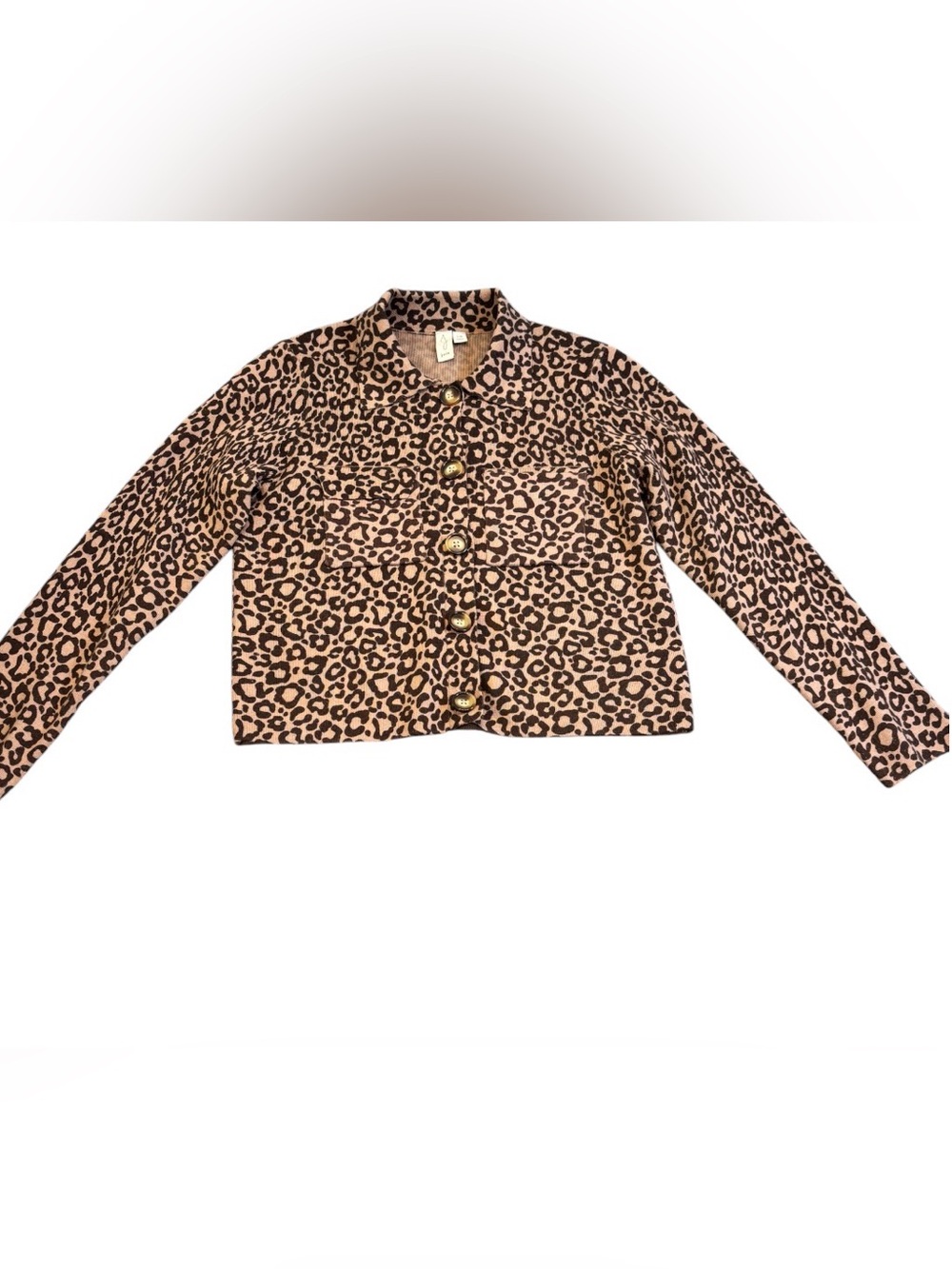 Joie Leopard Print Corduroy Cropped Shacket Jacket Button Front Size L